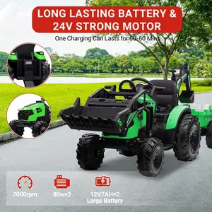 GARVEE 24V 4-in-1 Electric Ride-On Tractor with Ride on Bulldozer, Excavator, Trailer, Shovel, Digger Bucket, Remote Control, EVA Tires, LED Lights, Music Mode, USB-Rechargeable Outdoor Toy Car