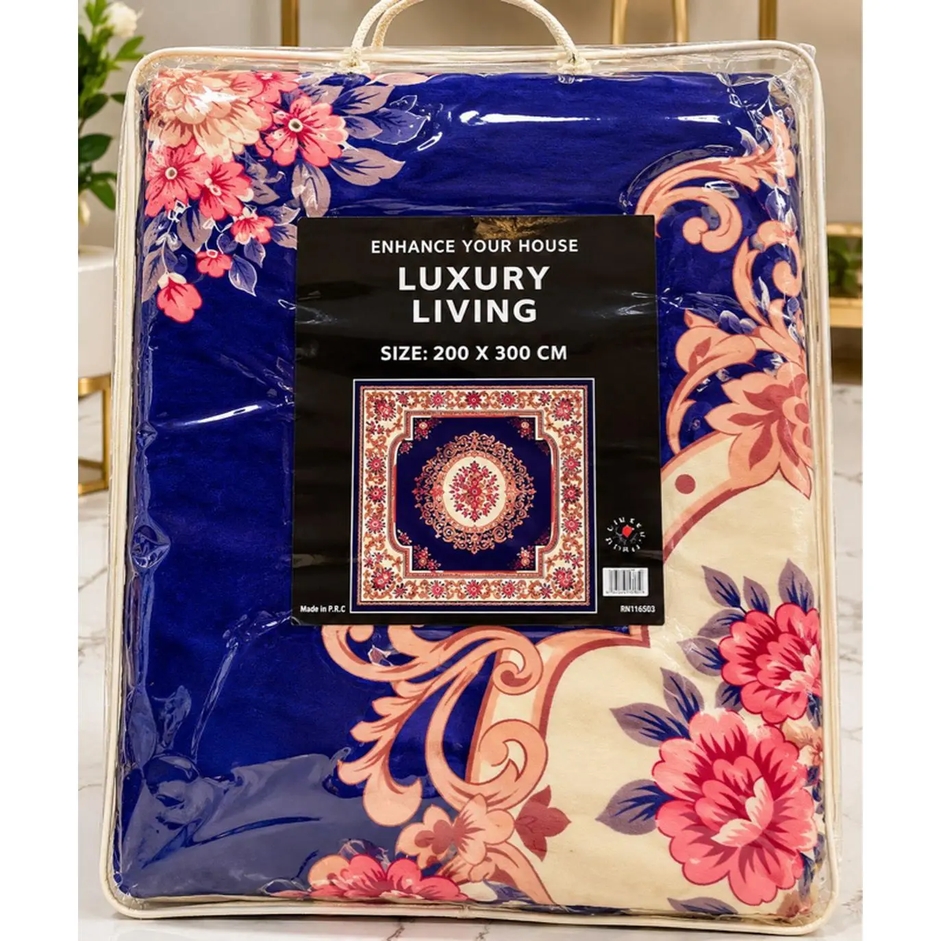 Luxury Blue Floral Area Rug 200 x 300 CM – Living Room Carpet
