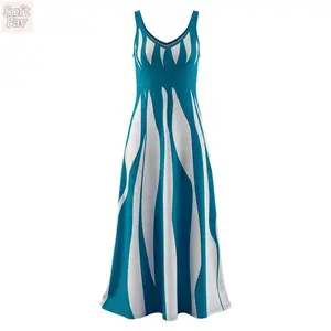 2026 Women's Striped Sleeveless Maxi Dress, V Neck Backless Flowy a Line, Summer Tummy Control Leg-Lengthening Beach