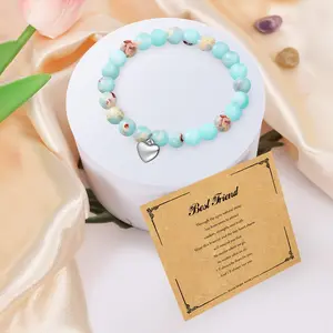 1pc Natural Stone Heart Bracelet with Card, Unisex Friendship Gift, Versatile Design, Perfect for Friends, Model 26481
