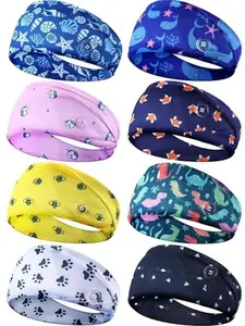 8 Pieces Nursing Headbands with Buttons for Nurses Doctors Women Face Covering Ear Protection Holder Non Slip Elastic Hair Bands Wide Head Wraps for Spa Yoga Sports Workout (Classic Patterns)