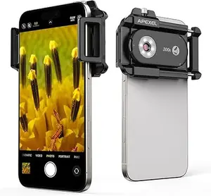 APEXEL 300X Phone Microscope Lens, PhoneMicro 5 Series Phone Camera Micro Lens with Universal Clip/LED Light/CPL, Mini Pocket Microscope, Phone Lens Attachment Fit for iPhone Samsung Android Phone Smartphone Cellphone
