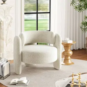 Barrel Accent Chair, Modern Upholstered Armchair Sherpa Boucle Round Chair With 3 Wood Legs Cozy Oversized Living Room Chair With Open Back For Living Room, Bedroom