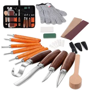 Wood Carving Tools Set,Detail and Hook Carving Knife Kit for Beginners,Trimming Knife for Spoon Bowl Cup Woodwork,Round handle design and 6pcs SK2 Carbon Steel Wood Carving Knives