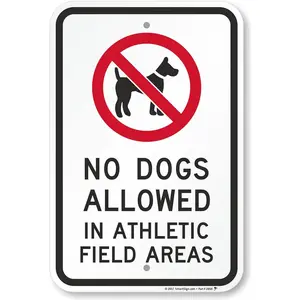 - K-7388-AL-12x18 "No Dogs Allowed In Athletic Field Areas" Sign | 12" x 18" Aluminum Black/Red on White