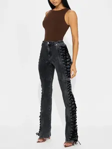 After Hours Lace Up Flare Pant - Black