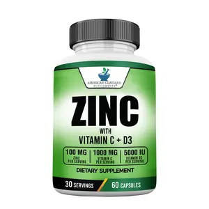 American Standard Supplements Zinc 100mg, Vitamin C 1000mg, and Vitamin D3 5000 IU (125mcg) Per Serving - Gluten Free, Non-GMO
