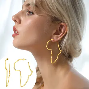 Stainless Steel Gold Exaggerated Hollow African Map Earrings Ideal Gifts for Boyfriend Girlfriend Birthday Valentine's Day Women's Day Mother's Day Christmas