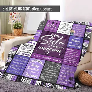 1PC "Sisterly Love" theme flannel blanket, retro geometric and warm text combined, soft and skin-friendly for warmth, best friend/bedroom leisure blanket, Letter Print Blanket, a variety of sizes available 270g/m²