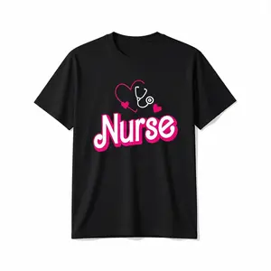 Women's Retro Nurse Graphic T Shirt Funny Nurse Week Gift with Pink Lettering & Stethoscope Hearts Design Loose Fit Casual Black Tee Machine Washable Nurse ShirtCasual Oversized Graphic Trendy Unisex Tee
