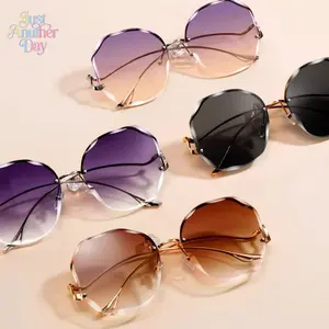 Women's Unisex Oversized Rimless Irregular Cut Sunglasses, Gradient Lenses, UV400 Protection, Multiple Color Options for Summer Fashion Eyewear, Women's Sunglasses