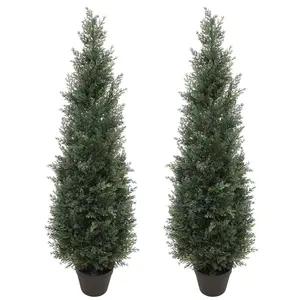 Damomo 4FT Artificial Cedar Trees – Set of 2 Outdoor Faux Cypress Shrubs, Evergreen Faux Boxwood Topiary Bushes, Perfect for Front Porch Decor (49 Inches)