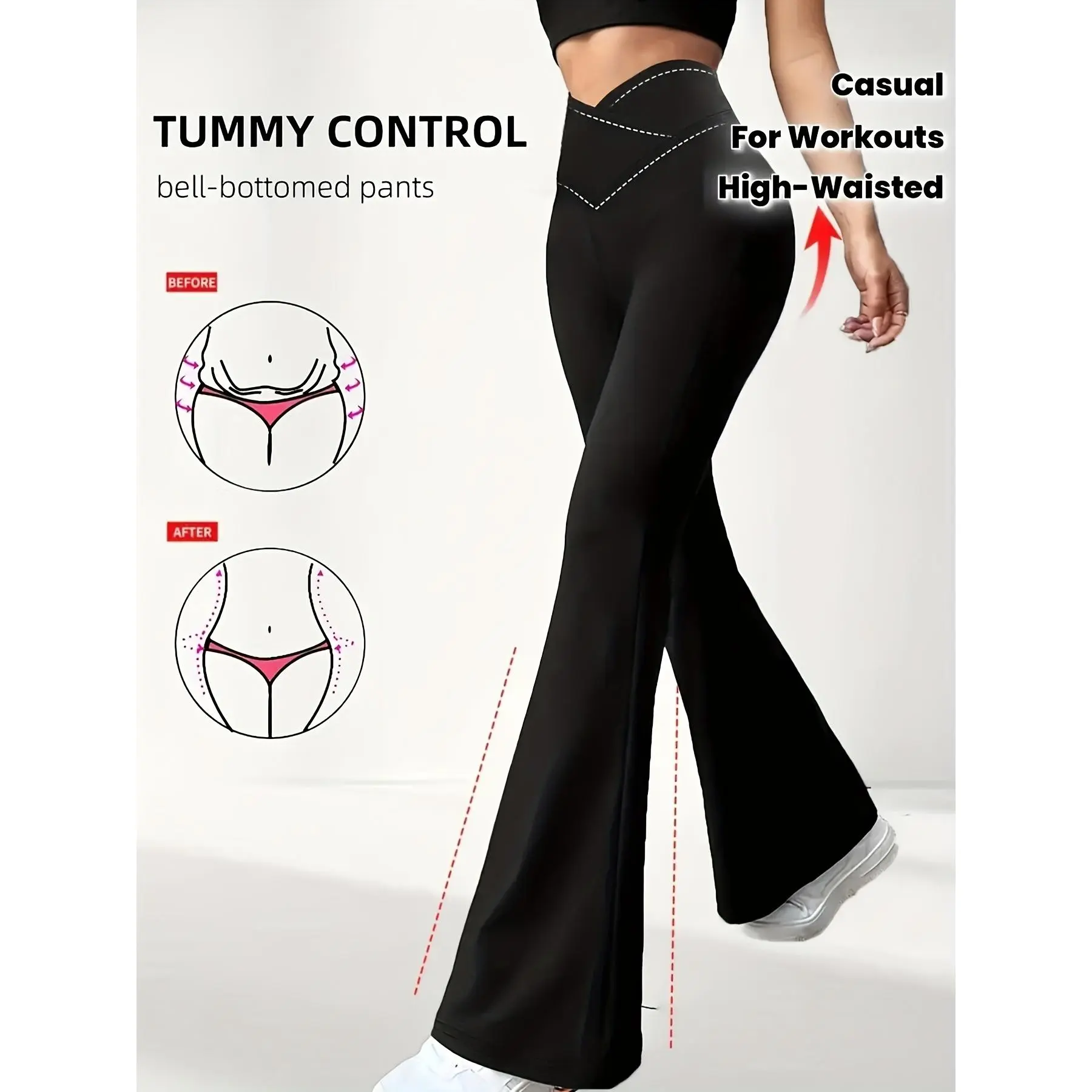 Women's High-Waisted Tummy Control Bell-Bottom Capri Pants - Tummy Trimmer Belt-Like Waistband, Wide-Leg Flared Bottoms for Postpartum, & Casual Attire, All-Season Pants (Machine Washable)