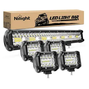 Nilight 20 Inch 420W Triple Row Flood Spot Combo Led Light Bar 4PCS 4Inch 60W LED Pods Driving Boat Lights Led Off Road Trucks Lights