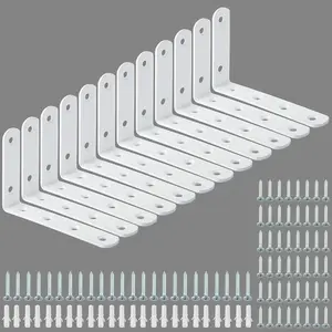 12 Pack Floating Shelf Brackets, White Heavy Duty L Bracket Corner Brace, Stainless Steel Corner Joint Angle Brackets for Hanging Shelf Support, DIY Shelving (5 x 3 Inch)