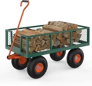 Heavy Duty Steel Garden Wagon Cart 500lb Capacity with Removable Sides 10in Tires for Yard Lawn Farm Warehouse