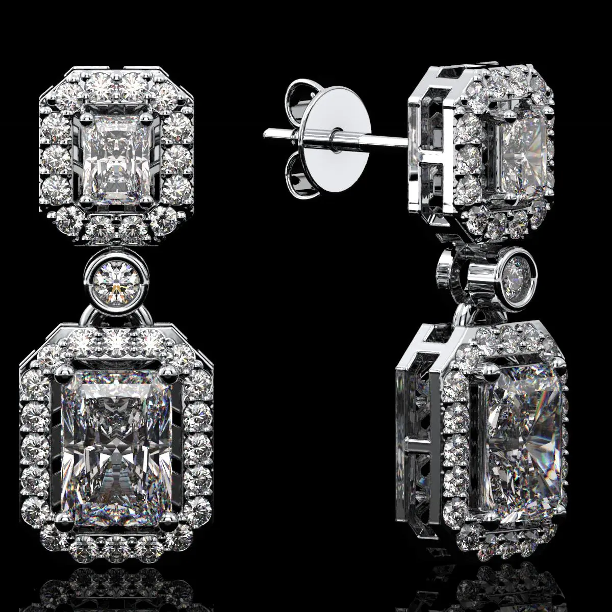 3.5 Carat Moissanite Stud Earrings: Radiant Cut, D VVS1, Sterling Silver