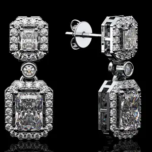 3.5 Carat Moissanite Stud Earrings: Radiant Cut, D VVS1, Sterling Silver