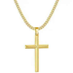 Men's Cross Necklace, Silver, Black, Gold Stainless Steel Cuban Chain Cross Pendant Necklace