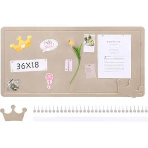 Foldable Large Felt Bulletin Board 36'' x 18'' Decorative Picture Framed Display Board with 35 Rose Pins for School Home Kitchen and Office Walls (deep Camel 36'' x 18'')