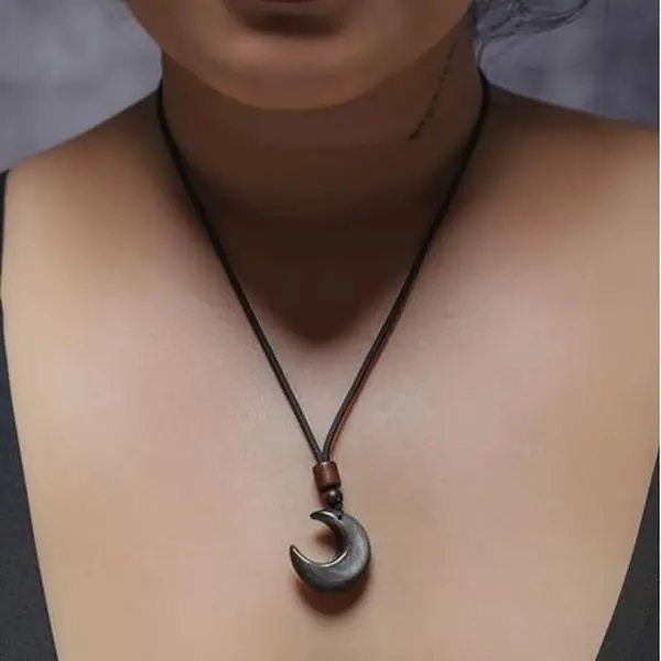 Natural Silver Sheen Obsidian Crescent Moon Pendant Necklace Protection Chakra Amulet Necklace Goth Celestial Jewelry For Men Women Gift Boho Chic Crystal Crystal Onyx, Natural Healing Crystal