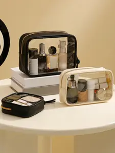 Clear Small Cosmetic Bag For Purse, Makeup Bag For School, Make Up Pouch For Travel, Make Up Organizer Case For Backpack, Toiletry Bag, Waterproof Square Pouch With Zipper, Pencil Case, Travel Cosmetic Bags