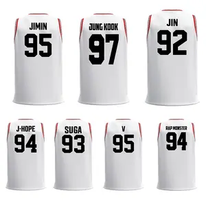 Returning in 2026 ARIRANG Sleeveless Jersey Shirt, BT21 Kpop Band Style Tank Featuring JIN 92 SUGA 93 RAP MONSTER 94 J-HOPE 94 JIMIN 95 V 95 JUNG KOOK 97, Athletic Tee Concert Outfit Men Women,White and Red summervibes