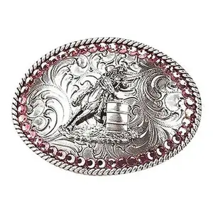 Blazin Roxx Youth Girl's Barrel Racer Oval Belt Buckle w/ Pink crystals stones