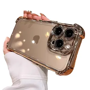 Four-corner Thickened Soft Mobile Phone Cases for iPhone 11 12 13 14 15 16 17 Pro Max plus with Electroplated Border Safety Cushion Shockproof Protector Luxurious Touch Secure GripNon-Yellowing Shockproof Phone Bumper Cover case