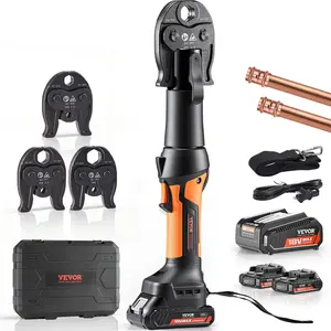 fathersdaygift VEVOR Press Tool, 18V Electric Pipe Crimping Tool for 1/2, 3/4, 1 Copper Pipes, 24KN Press Tool Kit Compatible with ProPress - with 3 Press Jaws, 2pcs 18V 2AH Battery, Fast Charger Carrying Case