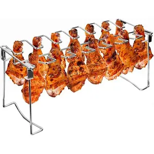 Metal Chicken Drumstick Rack Multi Grid Chicken Leg Grill Rack Dishwasher Safe Non Stick Barbecue Rack Stainless Steel Barbecue Utensils for Camping Kitchen Gadgets Travel Accessories Kitchenware Meat Father's Day Gift drip tray