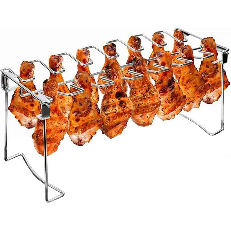 Metal Chicken Drumstick Rack Multi Grid Chicken Leg Grill Rack Dishwasher Safe Non Stick Barbecue Rack Stainless Steel Barbecue Utensils for Camping Kitchen Gadgets Travel Accessories Kitchenware Meat Father's Day Gift drip tray