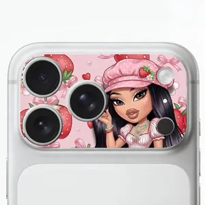 iPhone 17 Pro Max Camera Lens Protector Sticker Cover, Premium Waterproof Vinyl-Laminated Smartphone Cellphone Handheld Accessories, Scratch-Resistant, Easy to Apply & Remove, Strawberry Girl Design