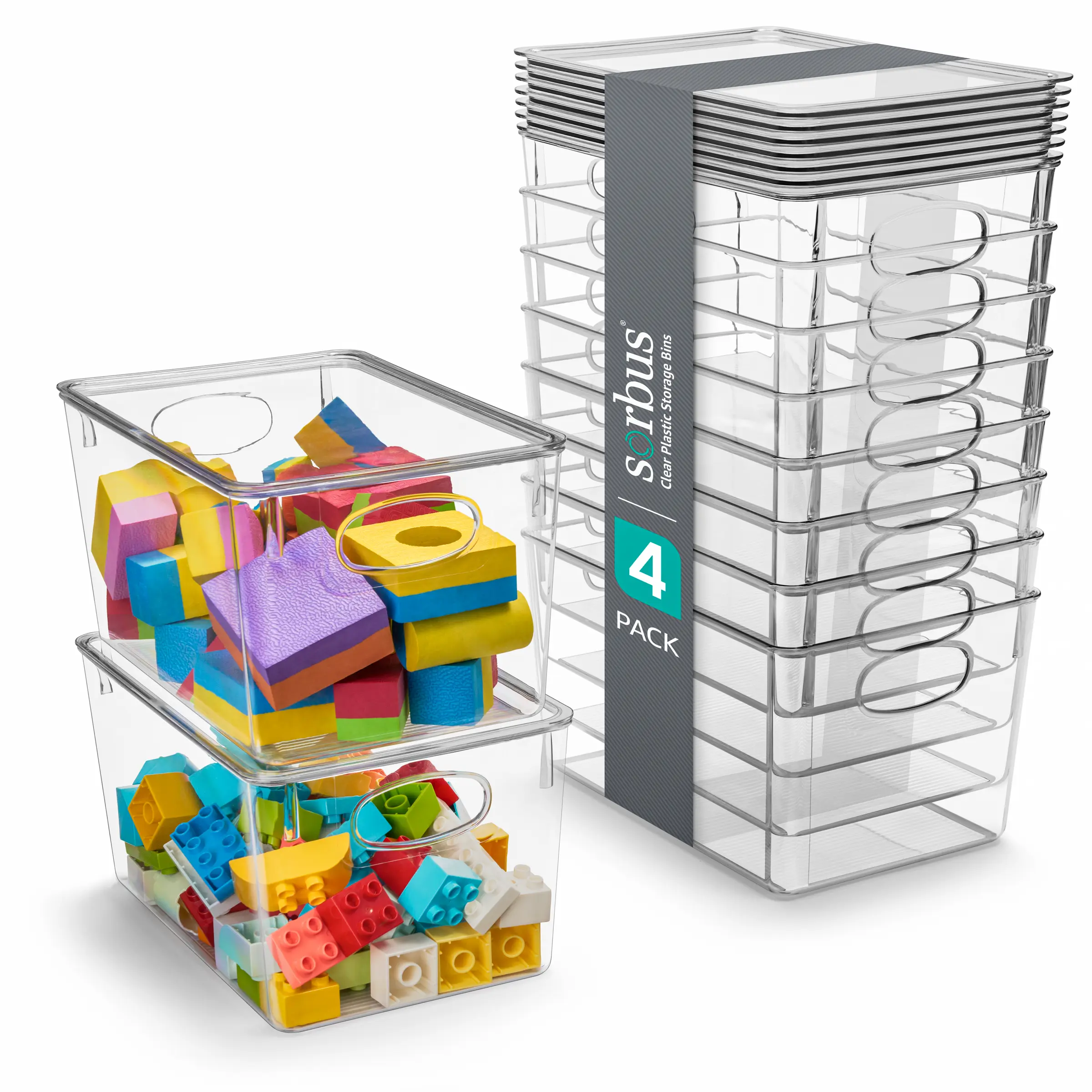 Sorbus Large Clear Plastic Storage Bins with Lids 8 Pack Multicolor for Toys and Clothes in Translucent Box Container Kitchen Organiser Set