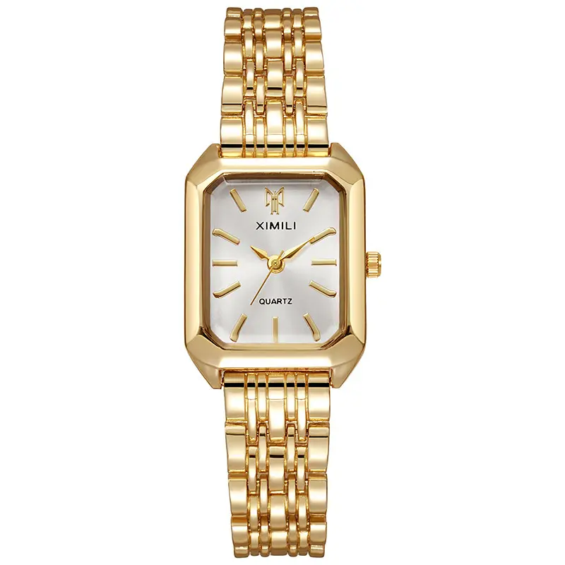 Women's Fashion Minimalist Gold Square Quartz Watch, Alloy Buckle, Waterproof, Durable for Everyday Wear, Gold Watches, Fashionable Stylish Watch
