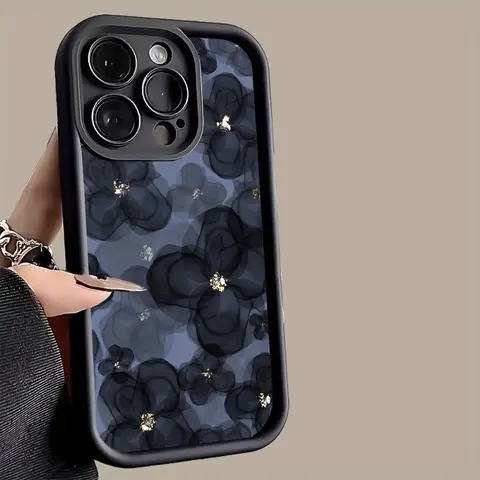 Customized 1.2mm Silicone-Infused TPU Smartphone Protective Case - Soft Silicone, Comfy Grip, Heavy Duty Military-Grade Shockproof, Non-Slip, Blue Flowers Pattern, Slim Fit for iPhone 11 Pro,17,16,15,14 Pro Max,13,12,Air,XR,XS Plus Mobile Accessory