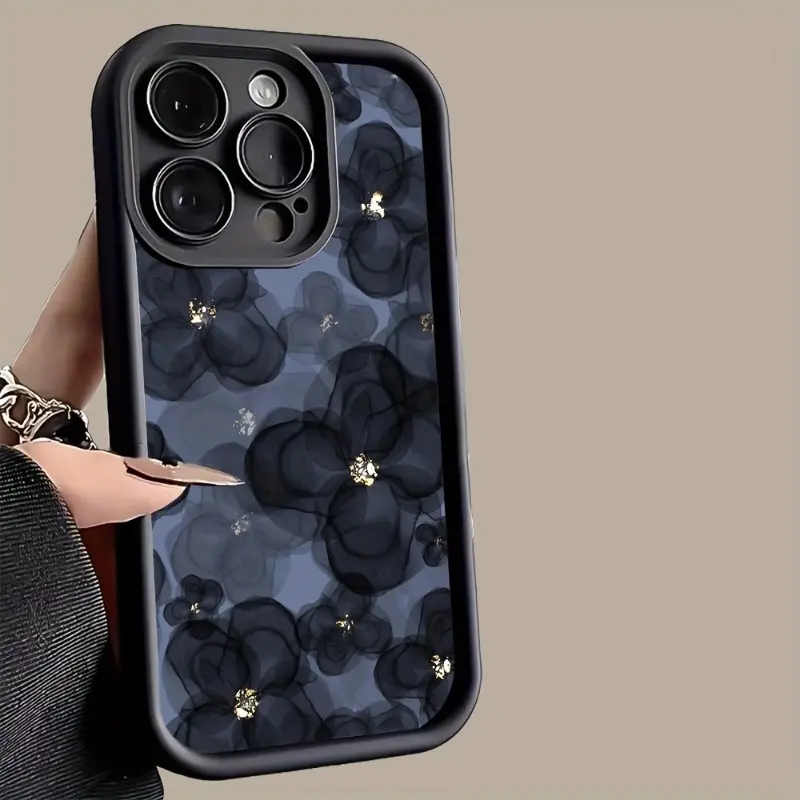 Customized 1.2mm Silicone-Infused TPU Smartphone Protective Case - Soft Silicone, Comfy Grip, Heavy Duty Military-Grade Shockproof, Non-Slip, Blue Flowers Pattern, Slim Fit for iPhone 11 Pro,17,16,15,14 Pro Max,13,12,Air,XR,XS Plus Mobile Accessory