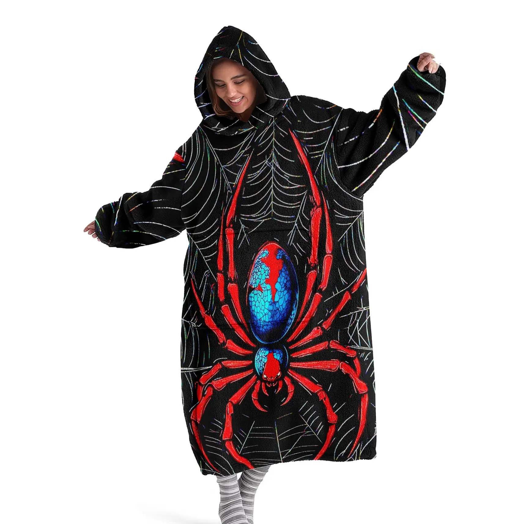 Hoodie blanket, wearable blanket, spider printed hooded wearable blanket, digital printed flannel blanket, soft and warm blanket suitable for sofa cover, air conditioning blanket, nap blanket, office bed, camping trip, Cozy Hooded Blanket, Hooded Blankets