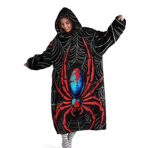 Hoodie blanket, wearable blanket, spider printed hooded wearable blanket, digital printed flannel blanket, soft and warm blanket suitable for sofa cover, air conditioning blanket, nap blanket, office bed, camping trip, Cozy Hooded Blanket, Hooded Blankets