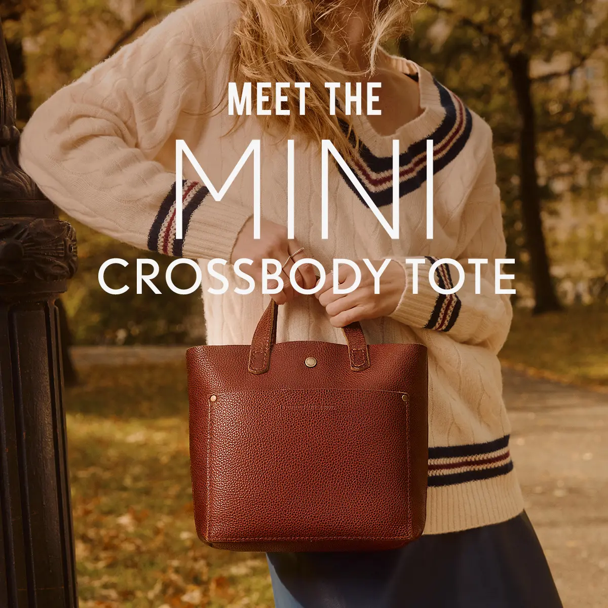 Portland Leather Mini Crossbody Tote - Compact Daily Carry - Leather Tote Crossbody, Adjustable Strap