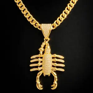 14K Gold Plated Finish Iced 2.4"x1.18" Out Hip Hop Scorpion Premium Pendant Charm Necklace For Men and Women