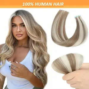 2025 Hot Lacer 20pcs Set Seamless Remy Tape-In Human Hair Extensions Straight & Natural Look Easy to Apply 16-28 Inch # 4/613 Color