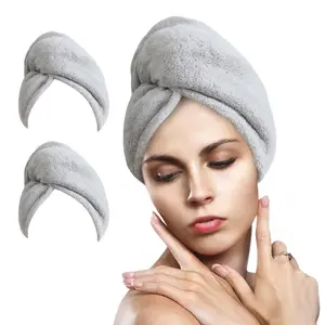 2 Packs Microfiber Hair Towel Wrap for Women Super Absorbent Quick Dry Hair Turban for Drying Curly, Long & Thick Hair 10 inch X 26 inch Grey