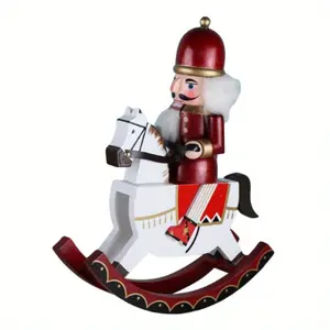 Vintage Nutcracker Soldier Christmas Decoration AW4313399 - Non-Electric Wooden Puppet for Indoor Holiday Home Office Party - Red Green Golden Accents Classic Retro Festive Room Accents