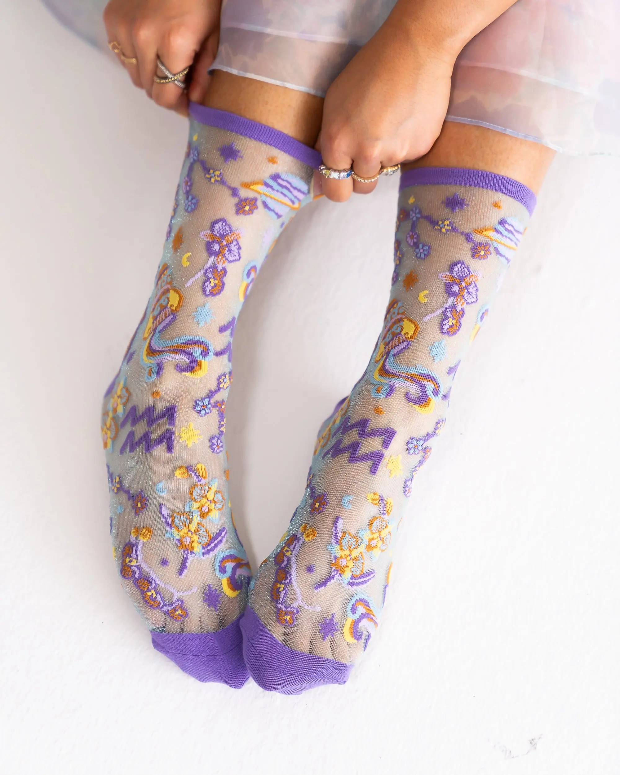 Aquarius Zodiac Shimmer Sheer Crew Sock