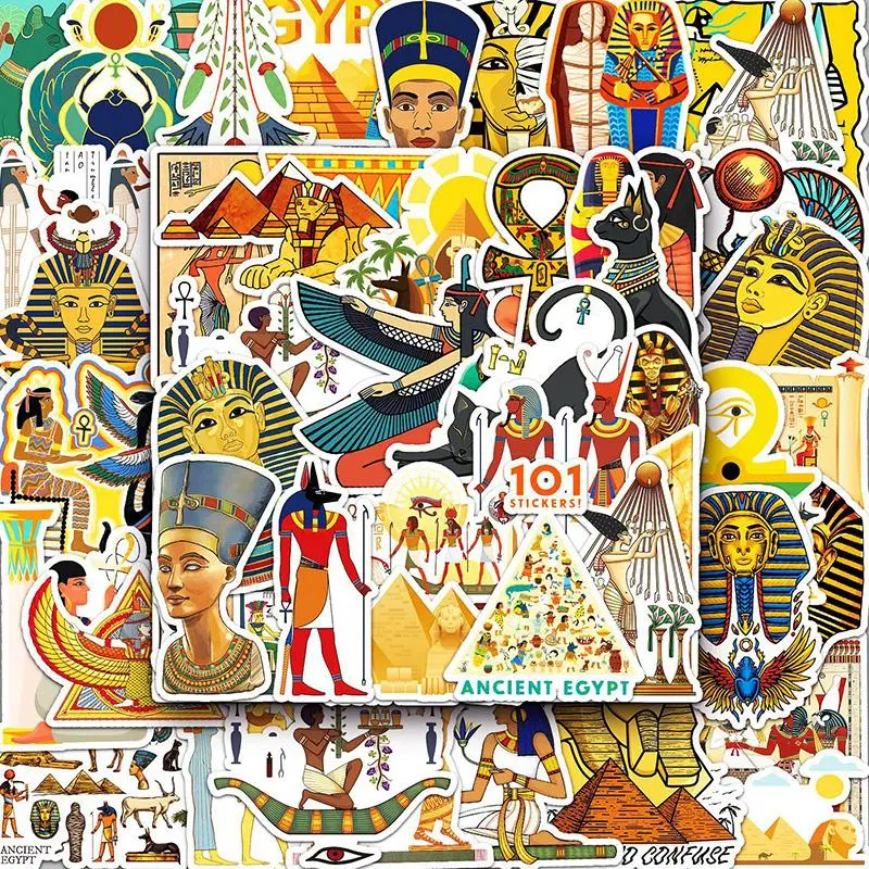Ancient Egyptian Pharaoh Series Sticker, 50pcs/set Waterproof Self Adhesive Decor Paper, Decor Sticker for Gift Greeting Card Water Bottle Laptop Phone Cellphone