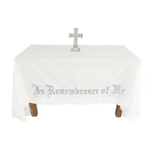 FixtureDisplays® Large  "In Remembrance of Me"  Embroidery Altar Frontal Holy Communion Table Cloth Cover 52X96" Silver Encriptions 15173-NF