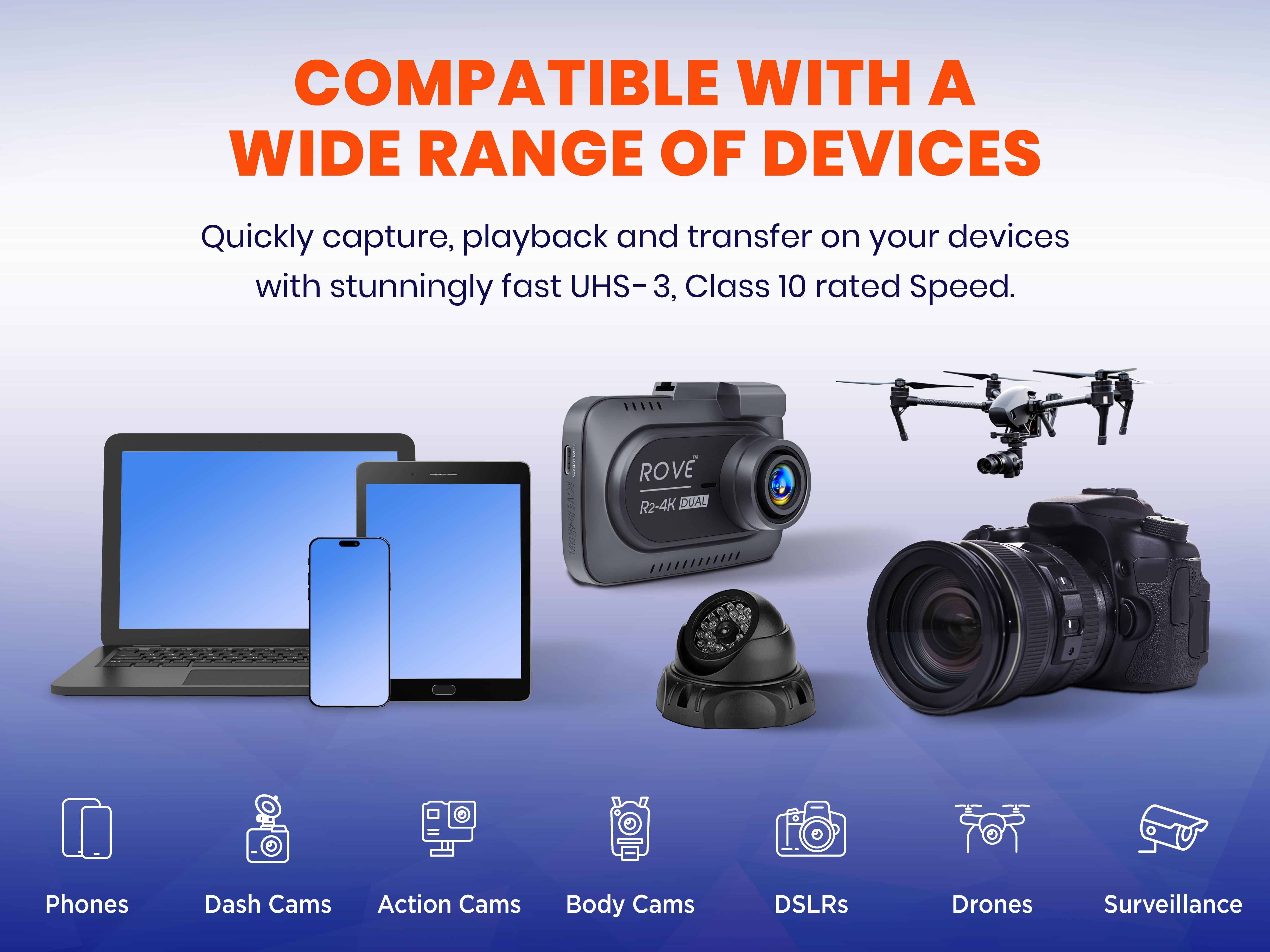 ROVE Industrial 128GB/256GB/512GB/1TB Micro SD Card with USB 3.0 Type C Card Reader, High Endurance microSDXC Memory Card 100MB/s Read Speed, C10, U3, V30, 4K, A2 for Dash Cam, Android Smartphones, Tablets, Games