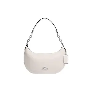 COACH Payton 28 Leather Half-Moon Crossbody Handbag for Women, Zip Closure, White