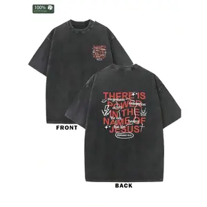 1pc, 230G Double-Sided Washed Jesus Name Power Printed-Shirt, High-Quality Wax Printed Cotton Retro Fashion-Shirt, Suitable Summer-Shirt With A Certain Thickness, Holiday